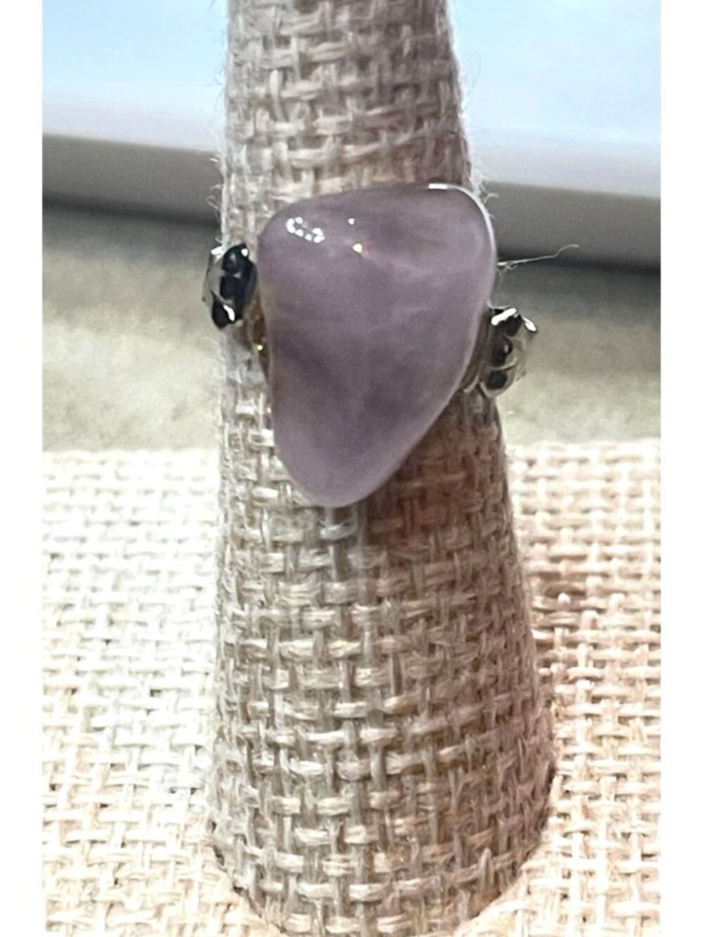 Vintage 90s Artisanal Natural Pink Rose Quartz Statement Ring Pinkie Ring Size 3